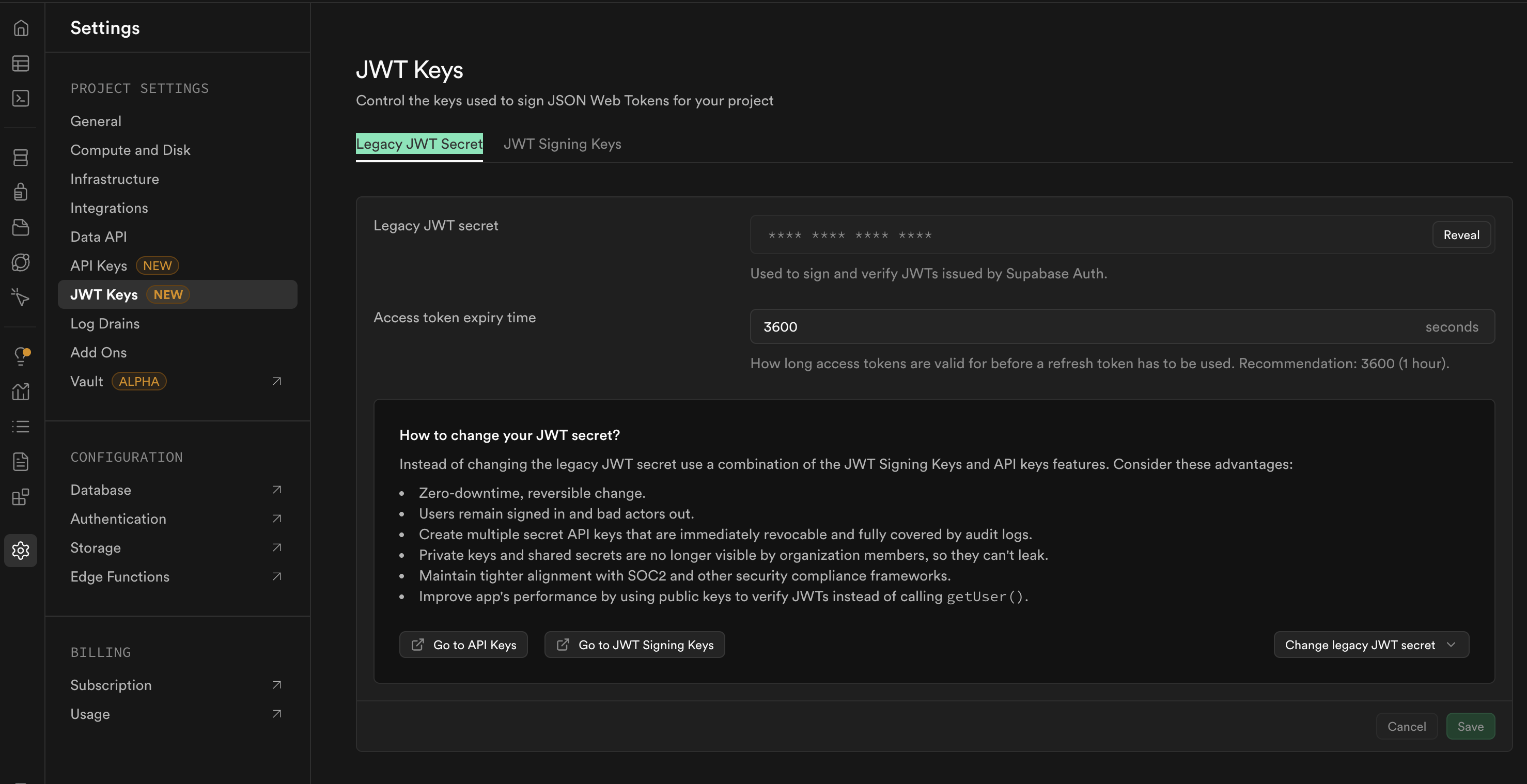 Project Settings - JWT Secret