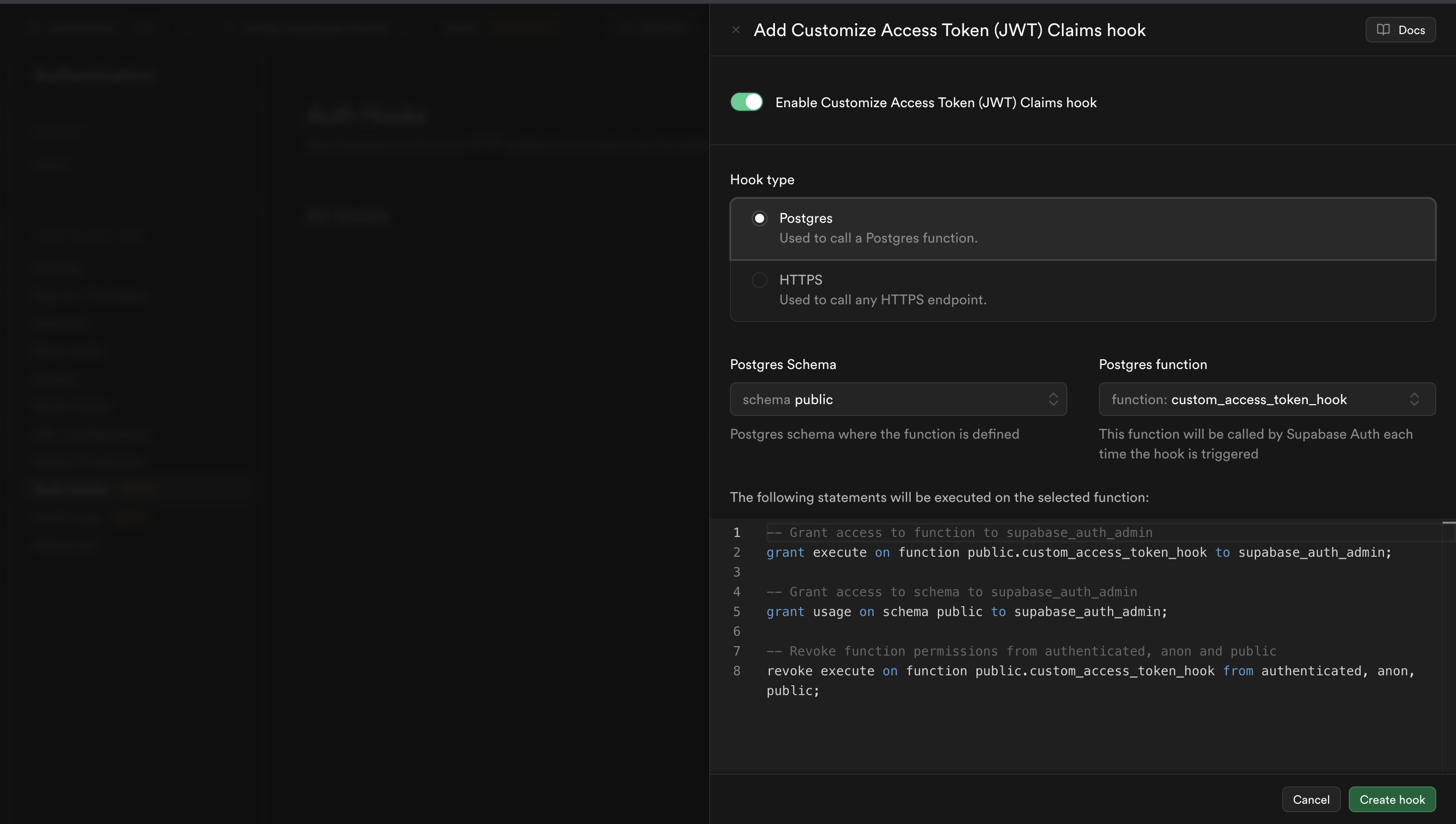 Auth Hooks - Enable Customize Access Token Hook